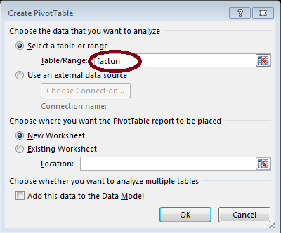 Insert Pivot Table - Excel 2013